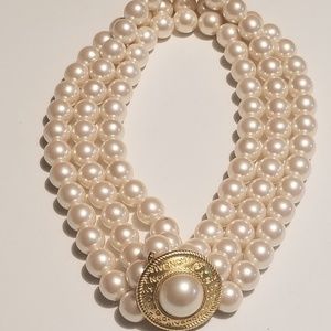 1980s Givenchy Gold Logo Clasp Triple-Strand Faux